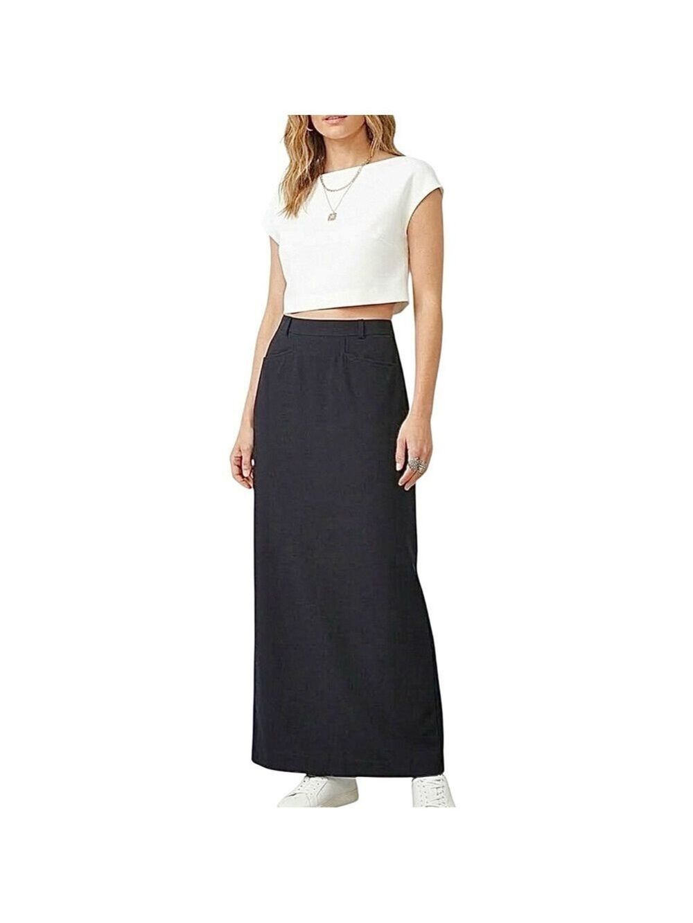 Vintage 90s Esprit minimalist dark blue straight maxi skirt 5/6